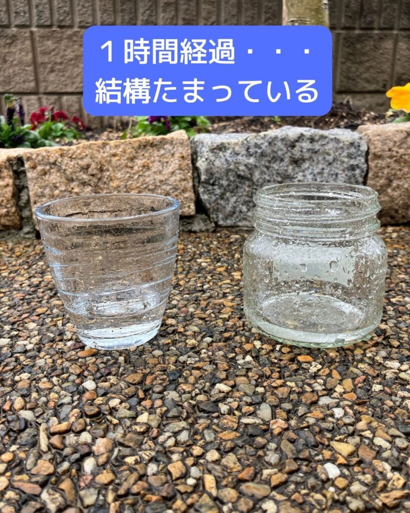 水と生活。１時間。水と生活。１時間の雨量をコップに溜めてみる実験。時間雨量20ｍｍとはどれくらい？実際に測定。降雨量を調べる実験。大雨。の雨量をコップに溜めてみる実験。１時間経過