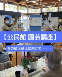 公民館の園芸講座。春のお花の植え替えに向けて開催しました。