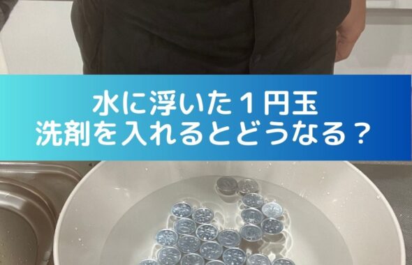 水に浮いた１円玉。洗剤を入れるとどうなる？小学生の自由研究向け。