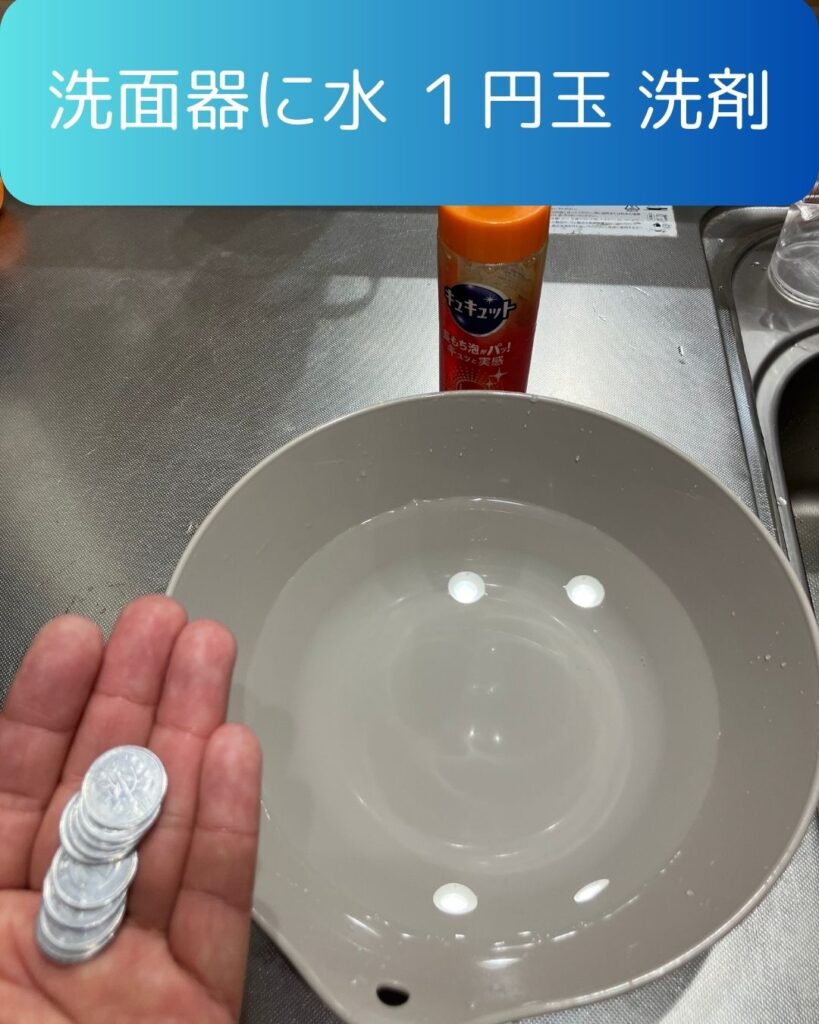 水に浮く１円玉に洗剤を入れるとどうなる？準備物。
