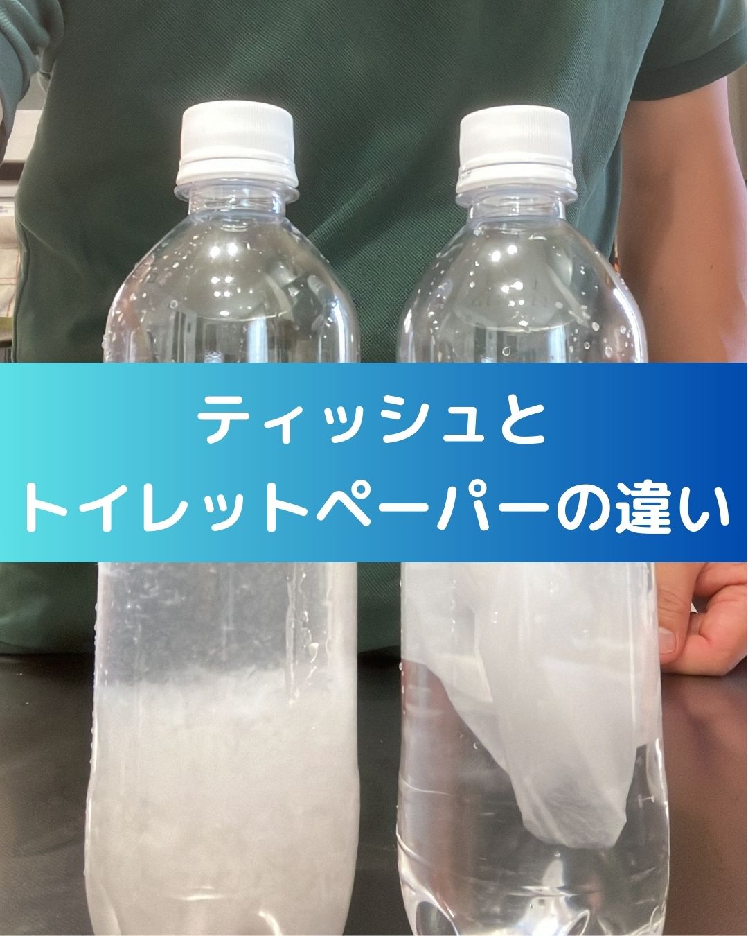 ティッシュとトイレットペーパーの違い。水の実験。夏休みの自由研究向き