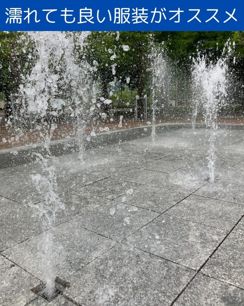 グリーンヒルズ津山の噴水広場。夏の風物詩。子どもが安全に楽しく水遊びが出来る場所。岡山県津山市