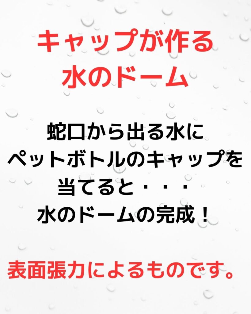 ペットボトルキャップが作る水のドーム。水の実験。子どもも出来る簡単自由研究