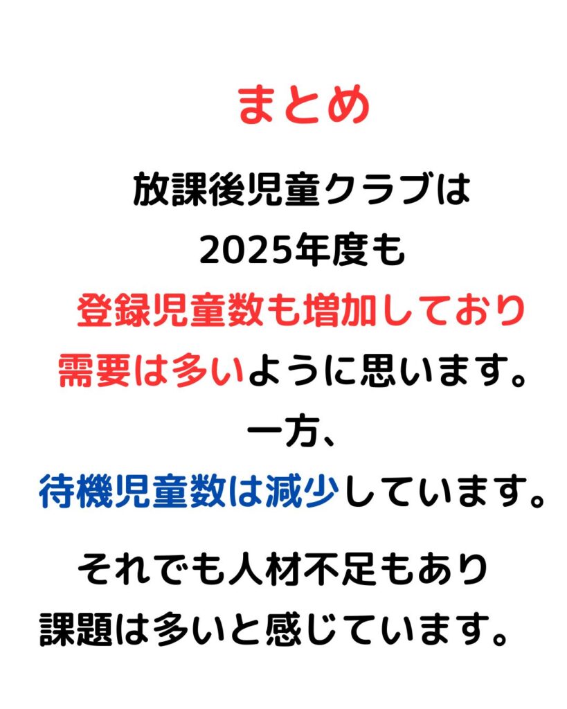 放課後児童健全育成事業。放課後児童クラブの実施状況2025（令和７年度）登録児童数・待機児童数。出前授業や学童保育運営コンサルタントなど保護者運営の悩みや課題解決。